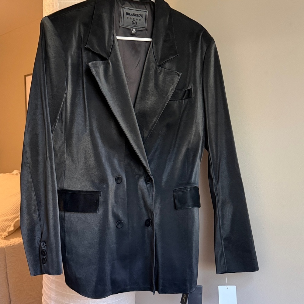 BLANK NYC black vegan Leather double breasted blazer M - Picture 8 of 9